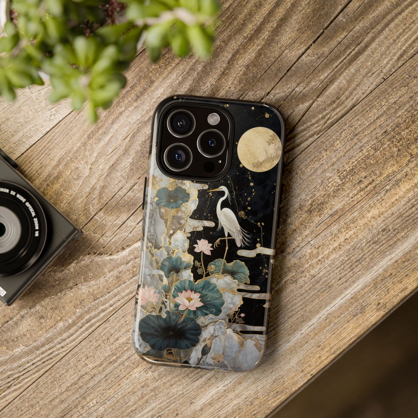 Heron and Moon Floral Zen Art Phone Case