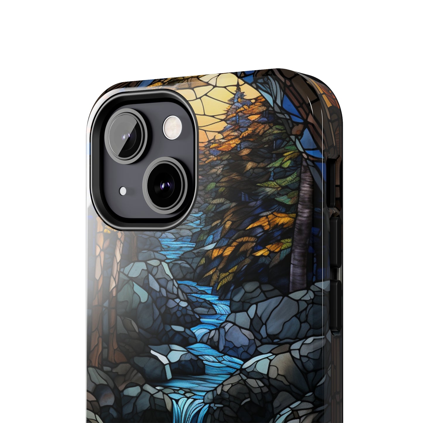 Stained Glass Stone Bridge and River Phone Case: Art Nouveau Floral Design | Bohemian Elegance Compatible with iPhone 14 Pro Max