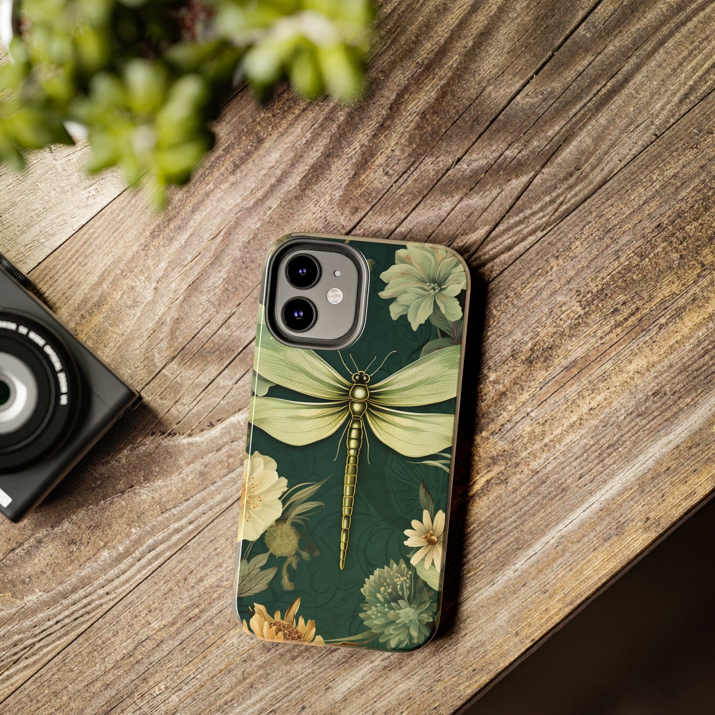Vintage Dragonfly Floral Print iPhone Case | Retro Elegance and Device Protection