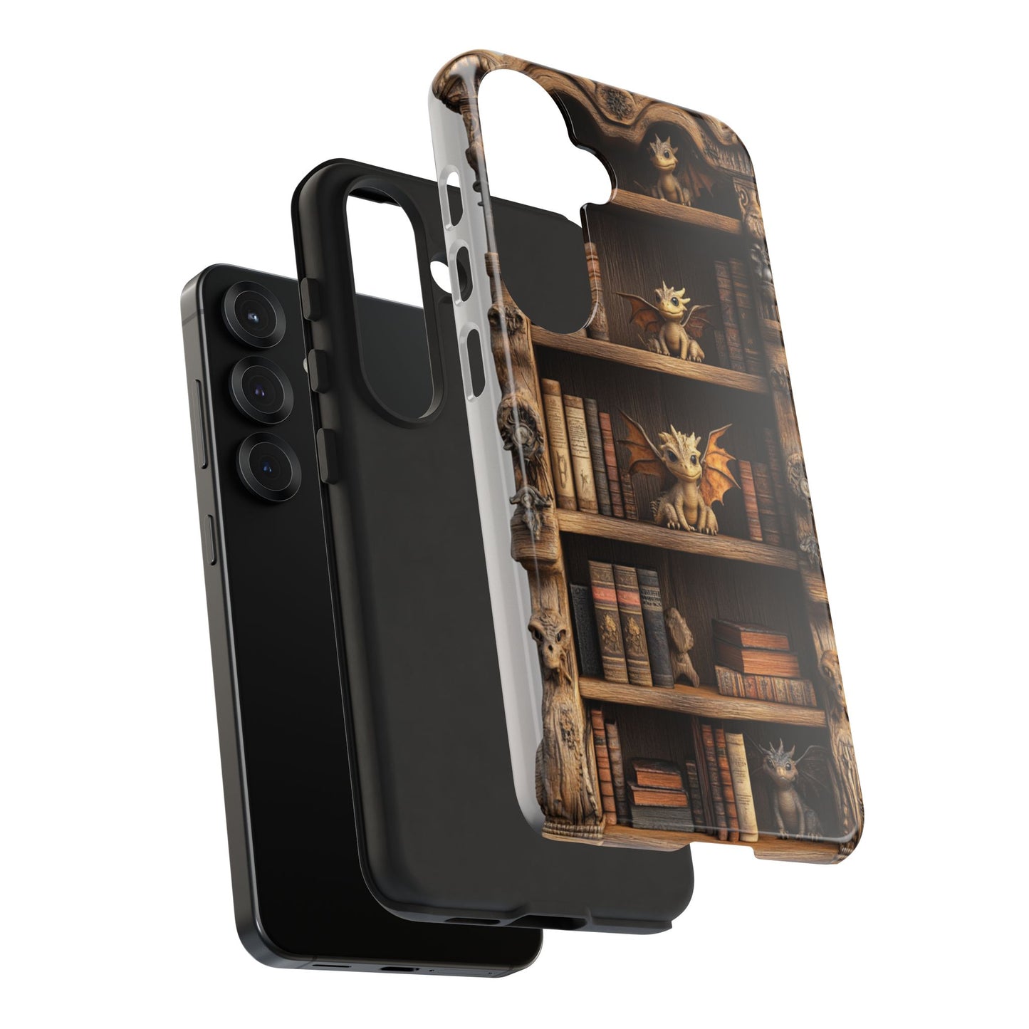 Wood Bookshelf and Baby Dragons Fantasy Phone Case
