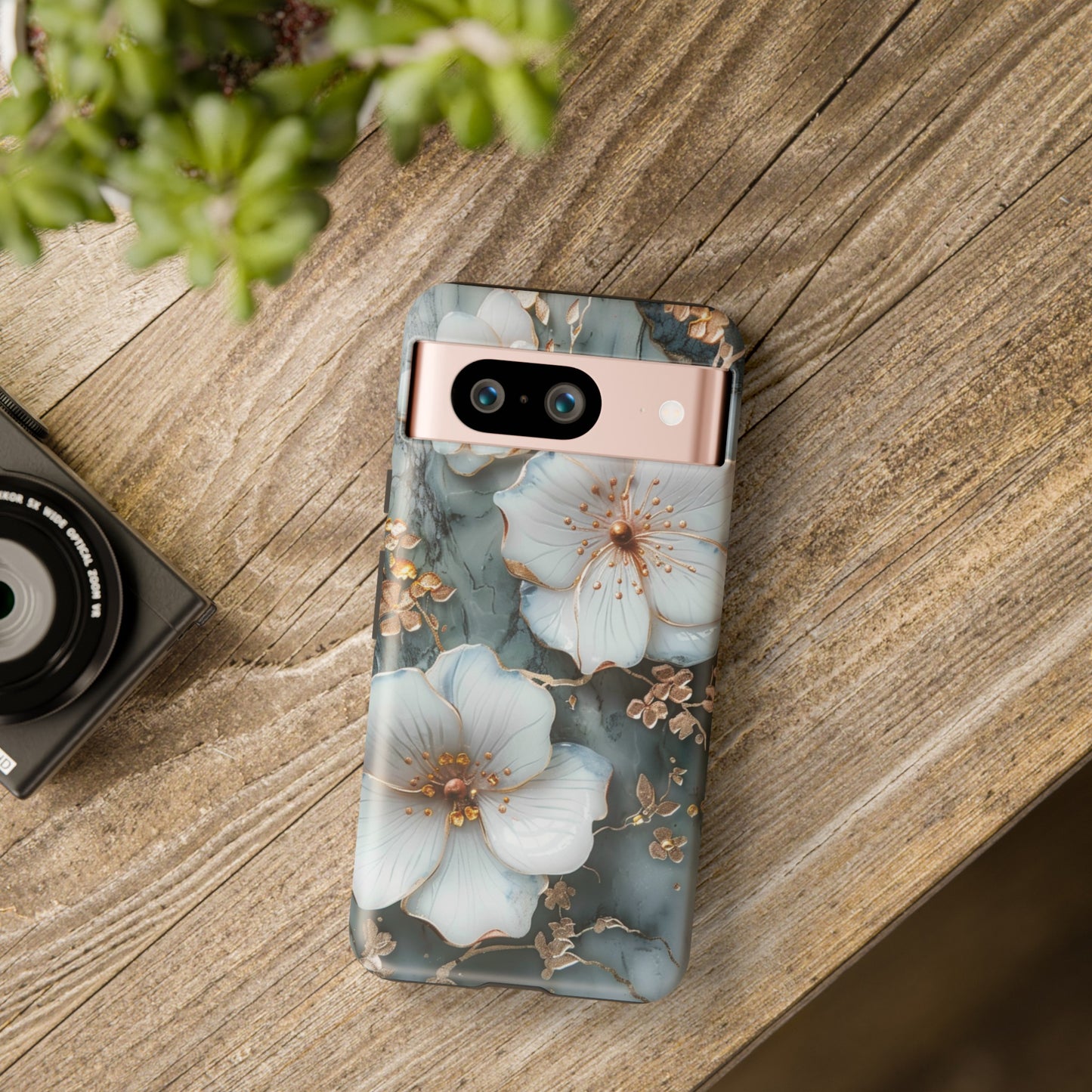 White Flower on Marble Stone Phone Case