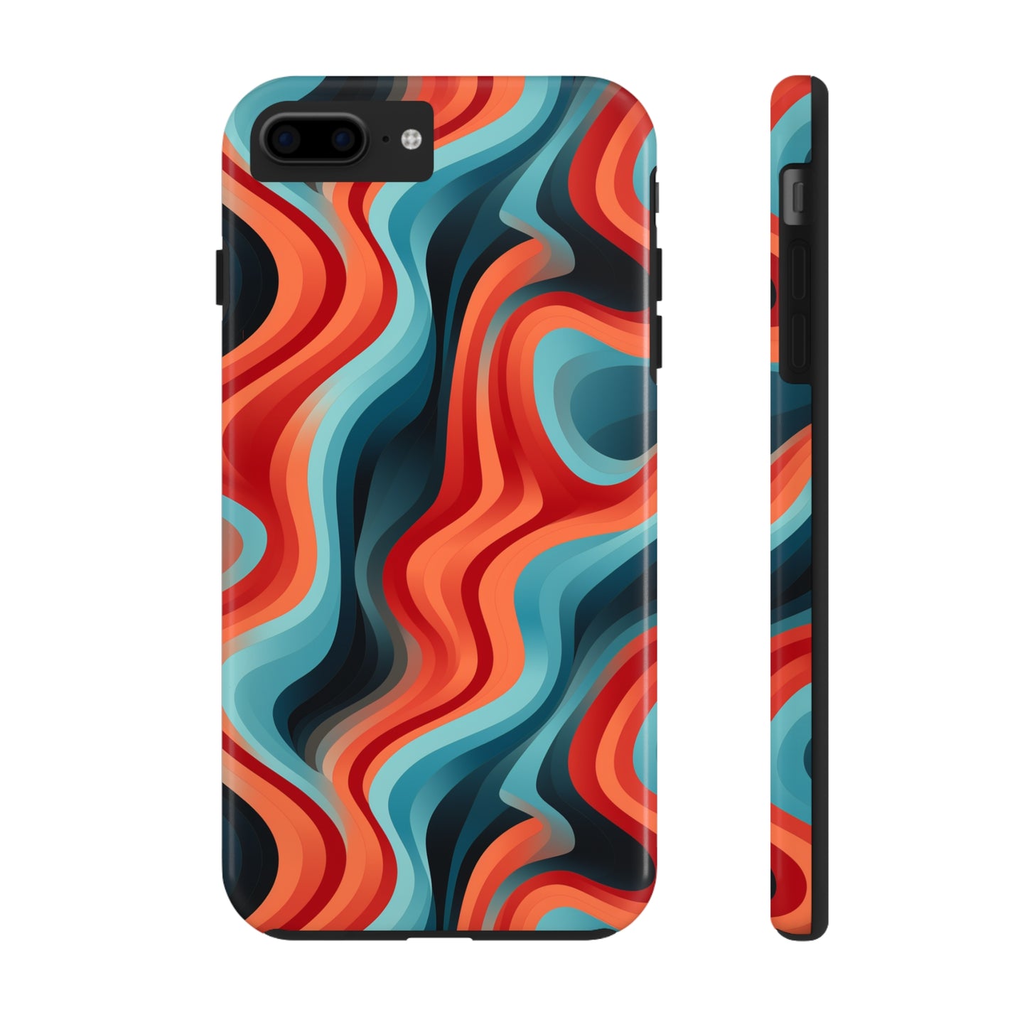 Abstract Wave Pattern Black, Blue, and Orange Psychedelic Tough iPhone Case | Embrace Vibrant Style and Reliable Protection