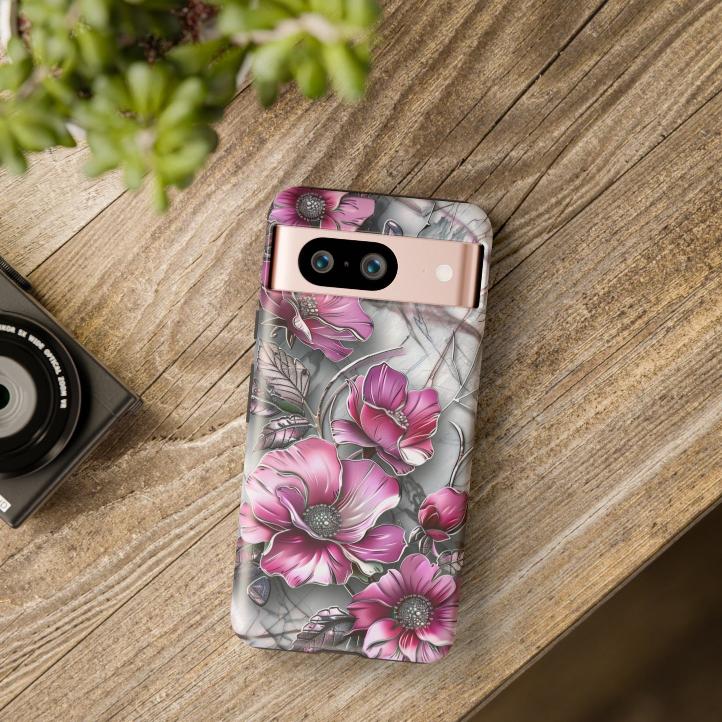 Magenta and Blue Color Floral Stained Glass Phone Case