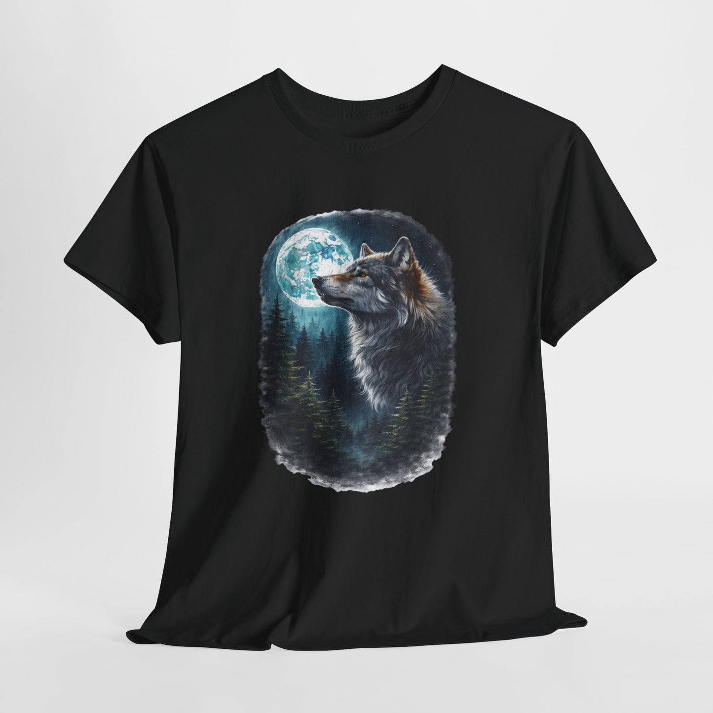 Classic Moon and Wolf T Shirt Mythic Night Graphic Tee