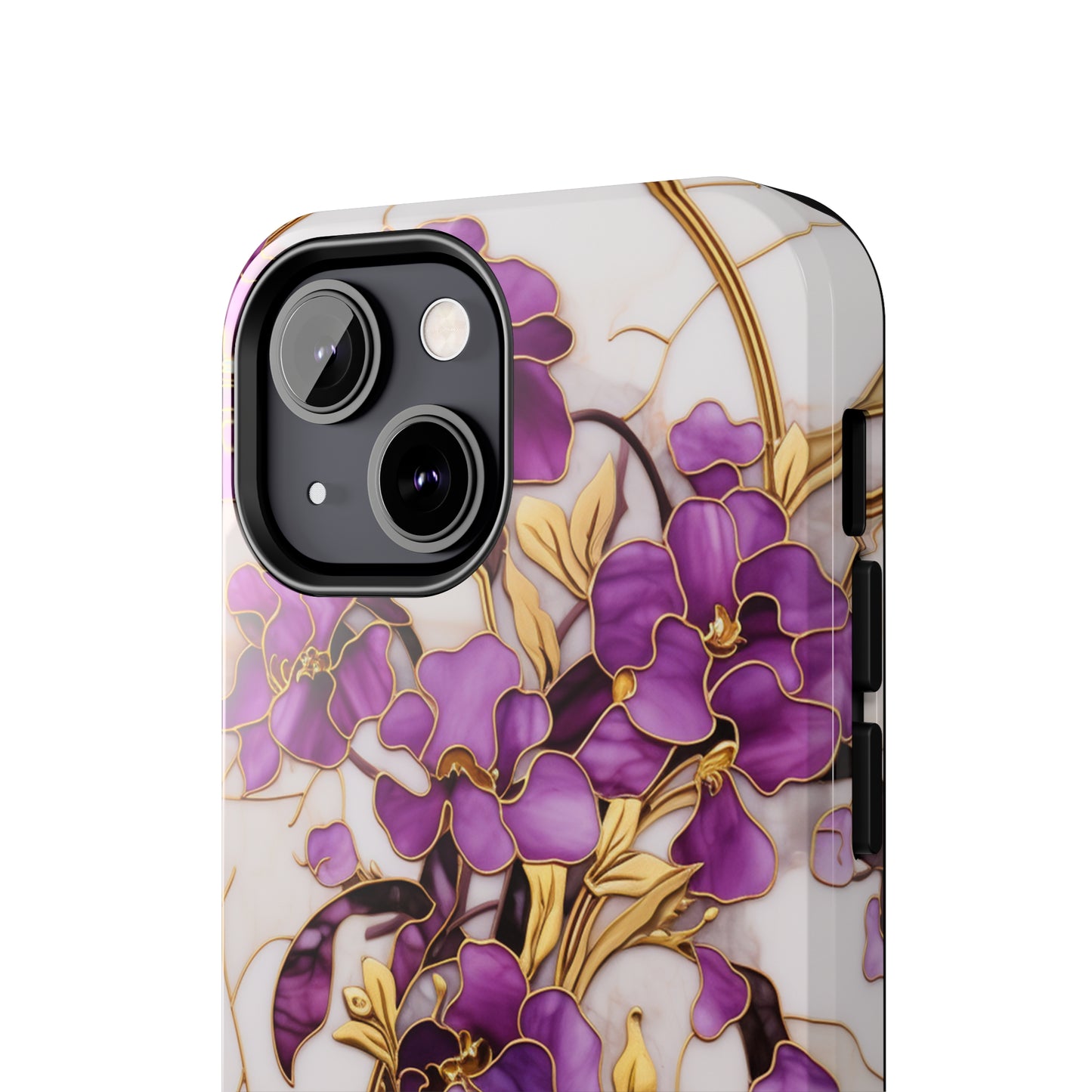 Purple & Gold Orchid Elegance: Stained Glass Art Nouveau Phone Case | Bohemian Flair for iPhone 14 down to iPhone 7 Models