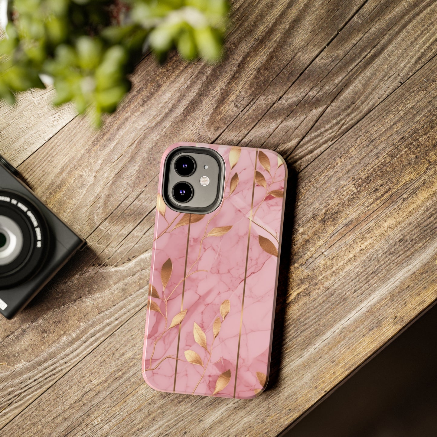 iPhone Case Elegant Enchantment: Pink and Gold Leaf Marble Floral | Luxury Tough
