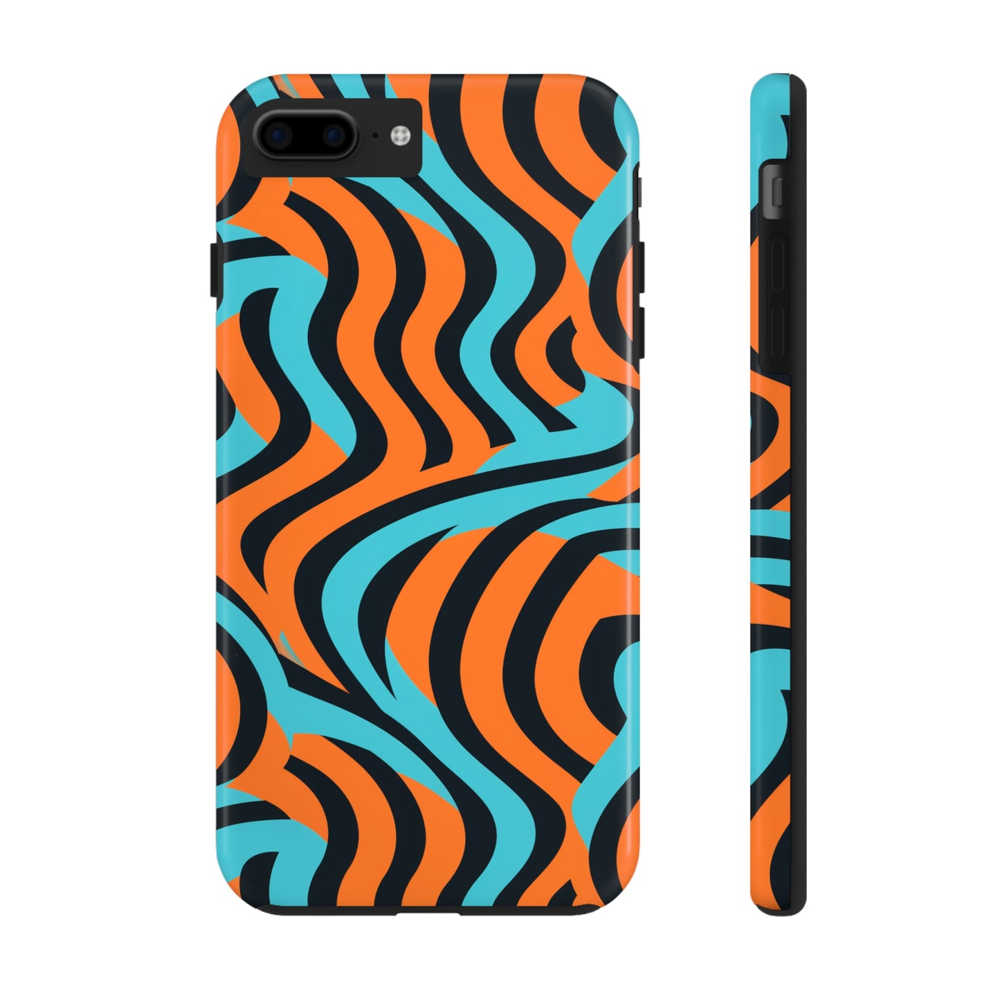 Optical Illusion, Black, Blue and Orange, Psychedelic, Wave Pattern, Tough iPhone Case | iPhone 14 Plus 13 12 7 8 Se Hippie Boho Trendy