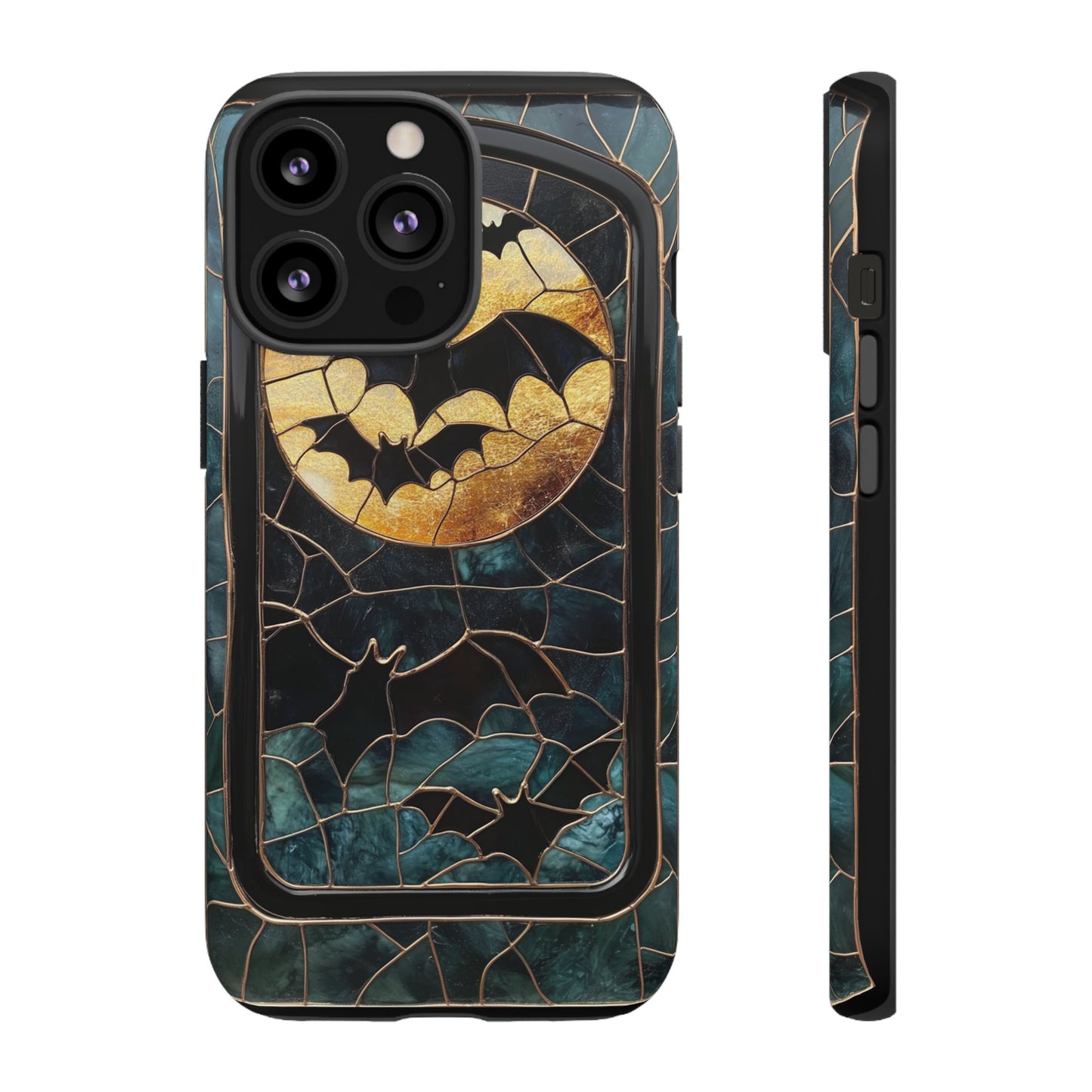 Halloween Phone Case Bats Stained Glass Style Spooky Moon Phone Cover