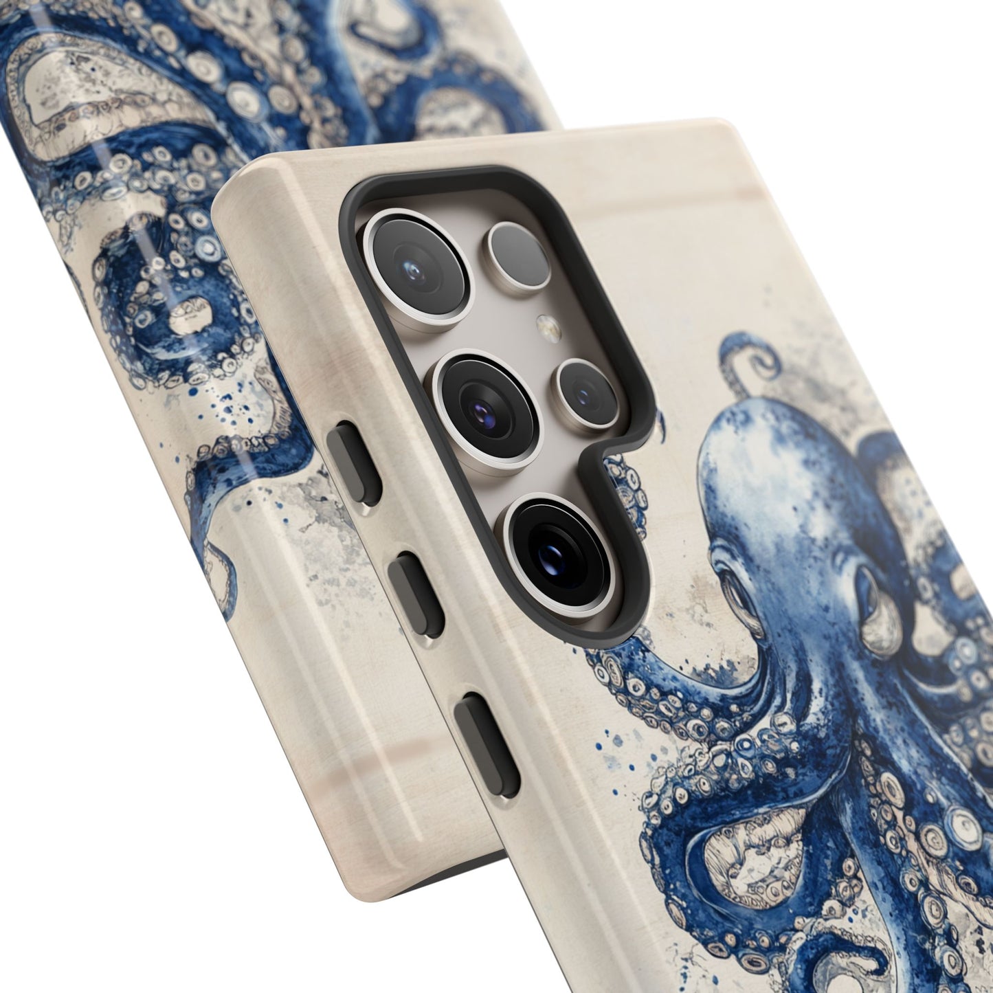 Vintage Japanese Art Style Blue Octopus and Waves Phone Cover