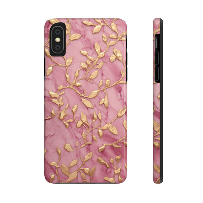 iPhone 14 Case Alluring Elegance: Pink & Gold Leaf Tough iPhone Case