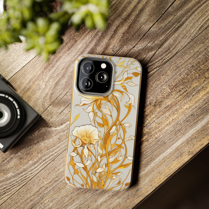 Gold floral Elegance: Art Deco Stained Glass iPhone Case | Vintage Glamour & Modern Protection for iPhone Models 11 through 14 Pro Max