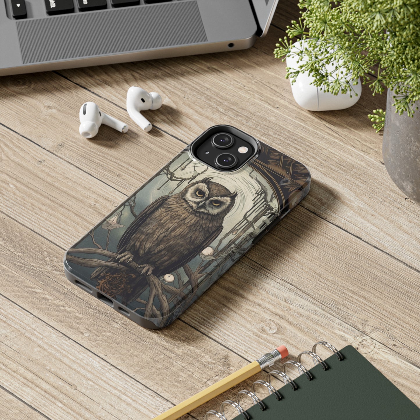 The Hermit Owl Tarot iPhone Tough Case | Embrace the Dark Academia Aesthetic and Retro Gothic Vibes with Captivating Tarot Design