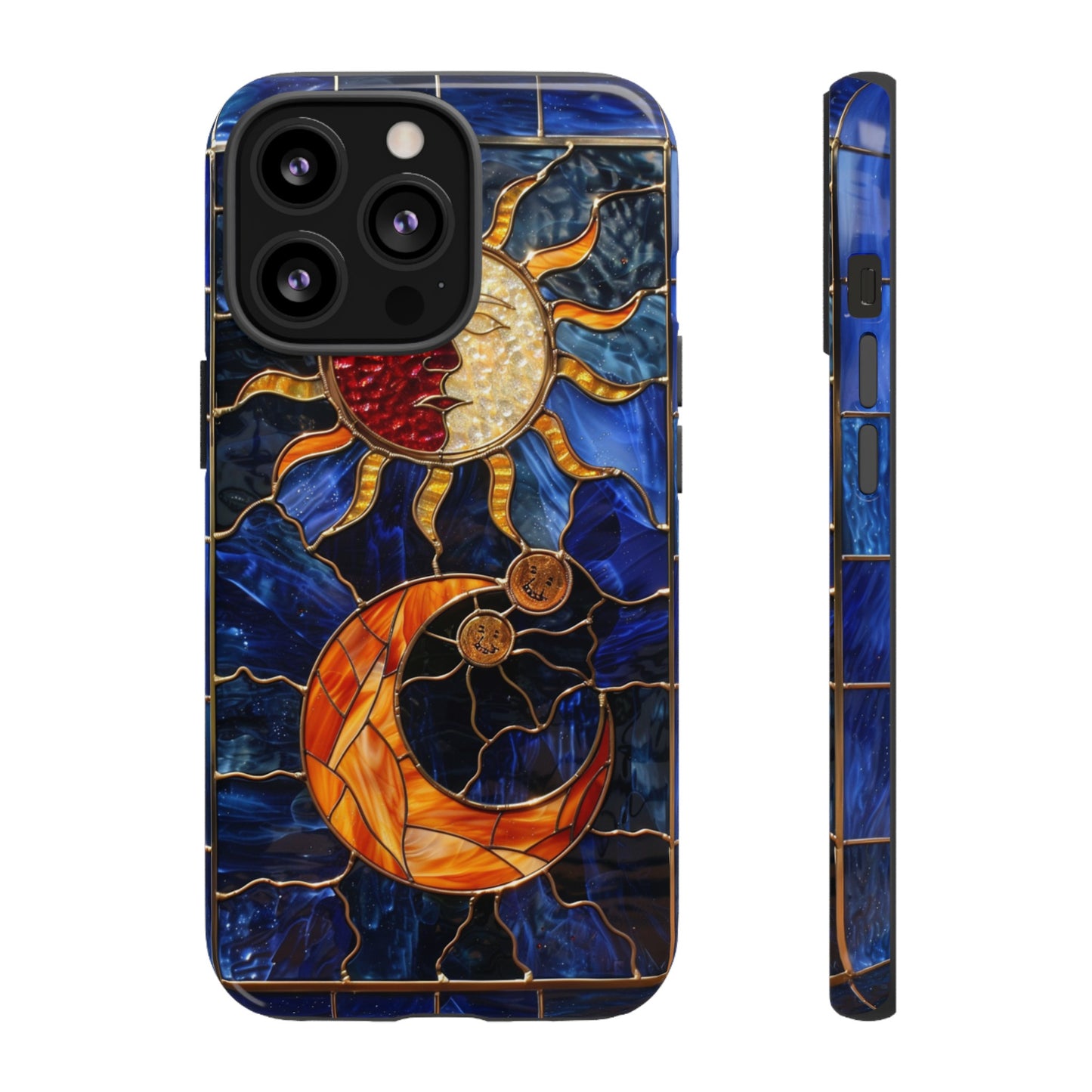 Celestial Stained Glass Moon and Stars iPhone 15 Case