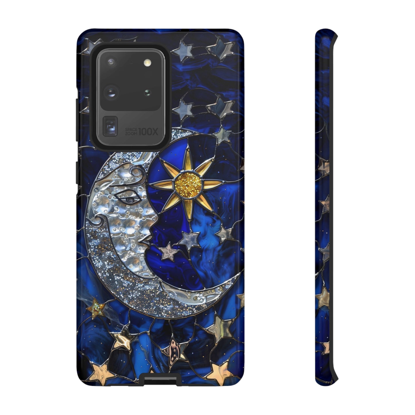 Cosmic Moon & Stars Stained Glass Starry Night Phone Case