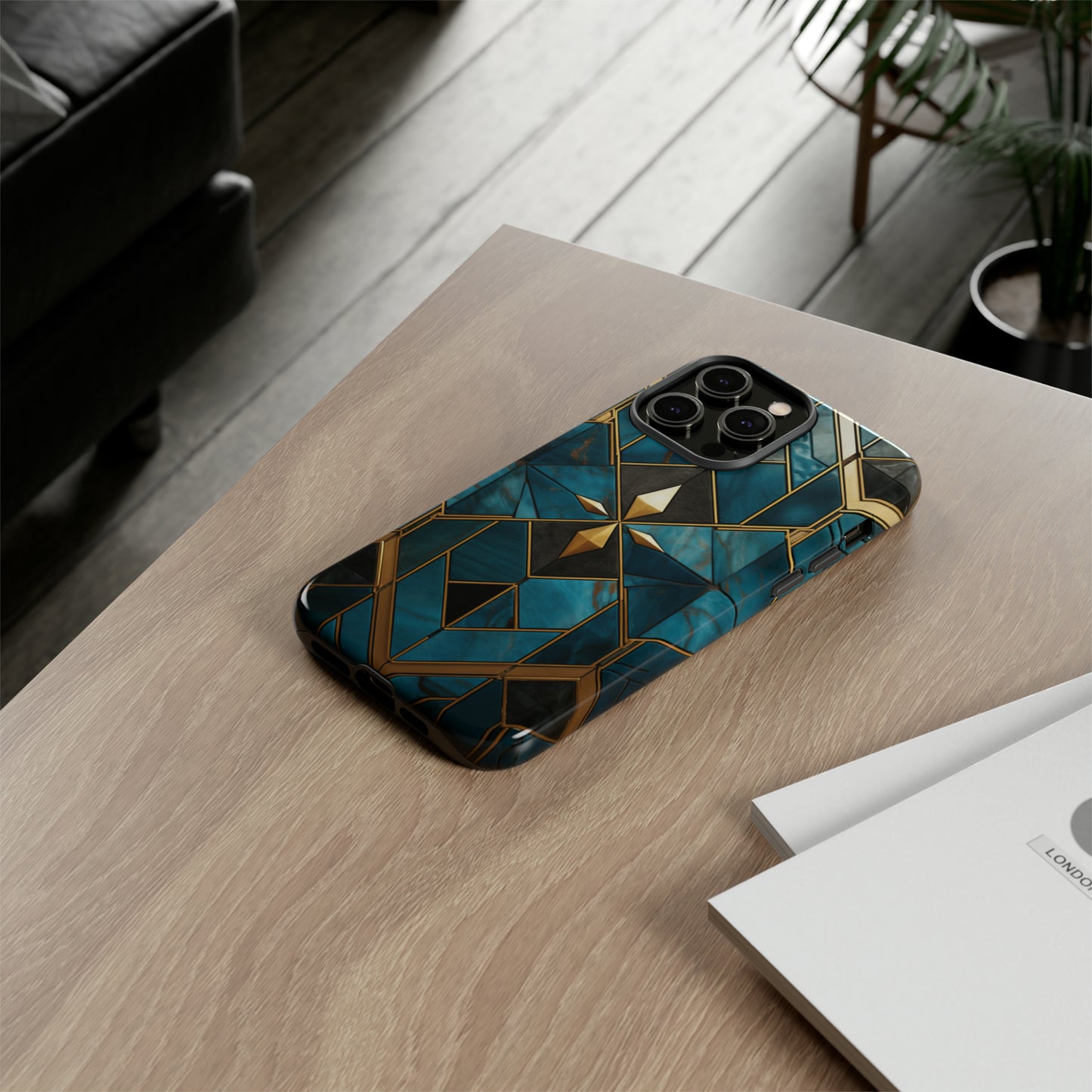 Gold and Blue Marble Mosaic Phone Case