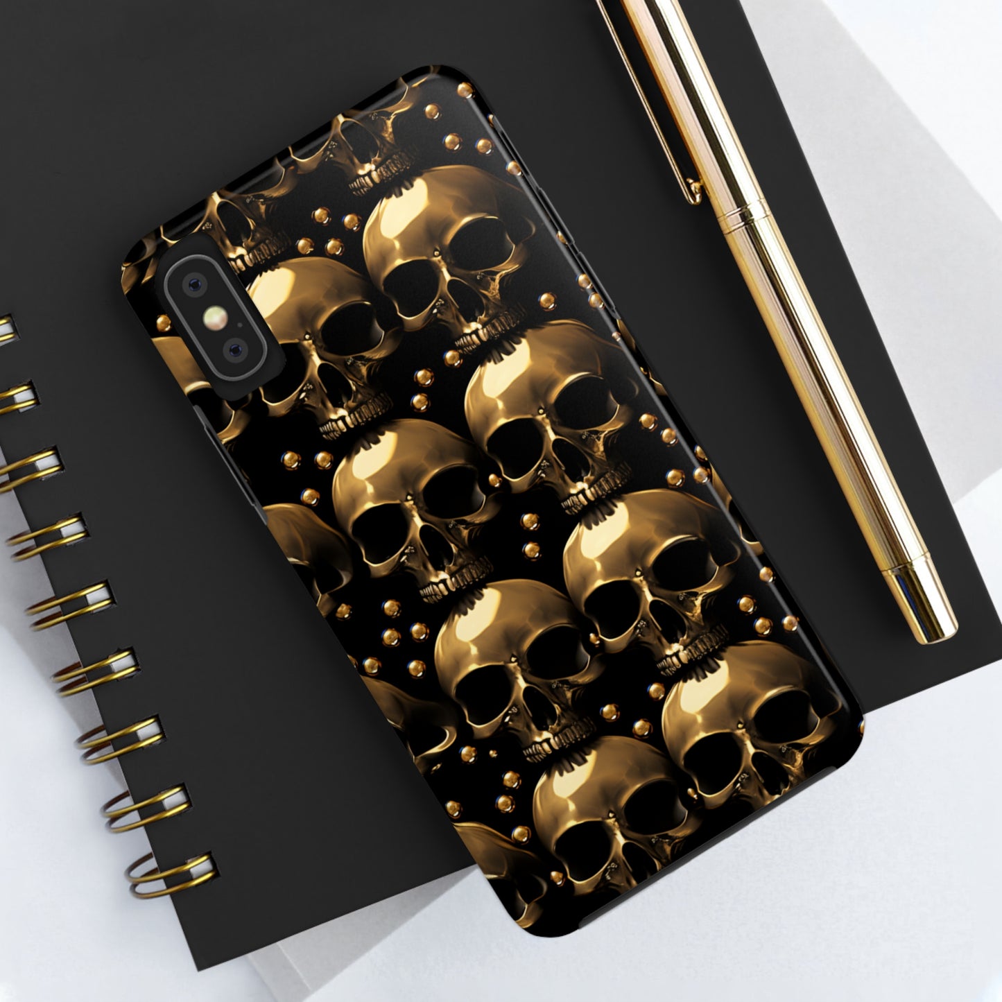 iPhone Case Golden Enigma: Where Goth Meets Glamour | Gold Skulls iPhone Tough Case