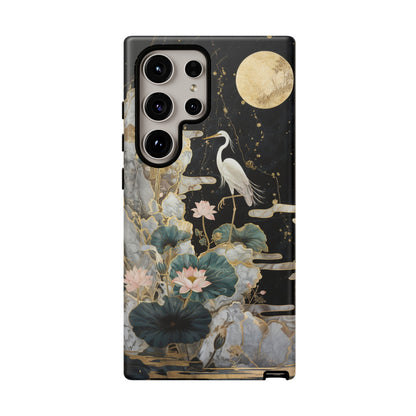 Heron and Moon Floral Zen Art Phone Case