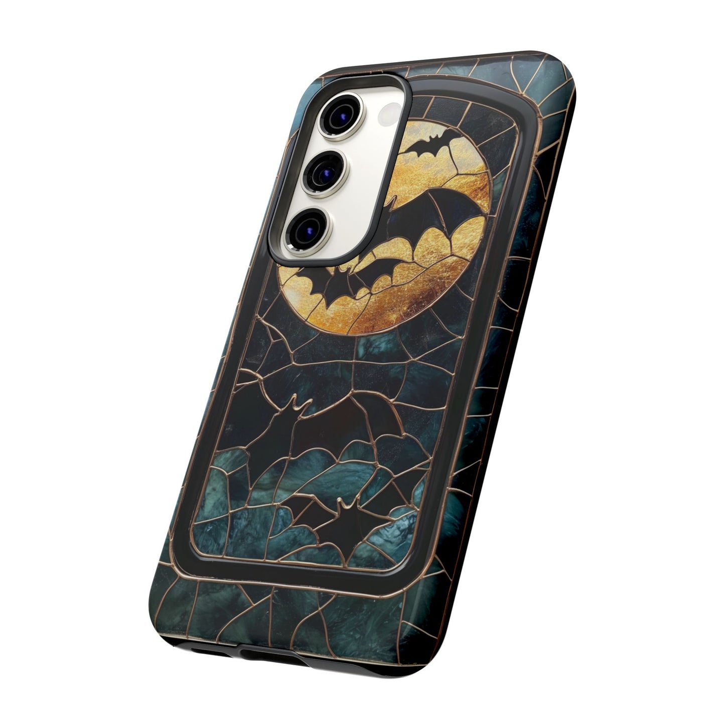 Halloween Phone Case Bats Stained Glass Style Spooky Moon Phone Cover