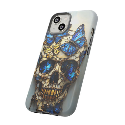 Gold and Blue Stained Glass Skull and Butterflies Phone Cover