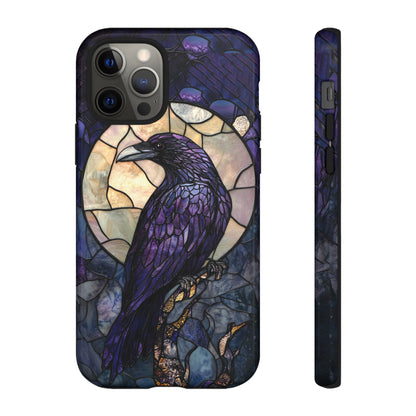 Halloween Phone Case Purple Raven Stained Glass Style Spooky Moon Phone Cover