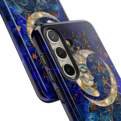 Celestial Stained Glass Moon and Stars Phone Case, Night Sky iPhone 15 Case