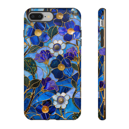 Blue Floral Stained Glass Gold Inlay Wild Flowers Phone Case