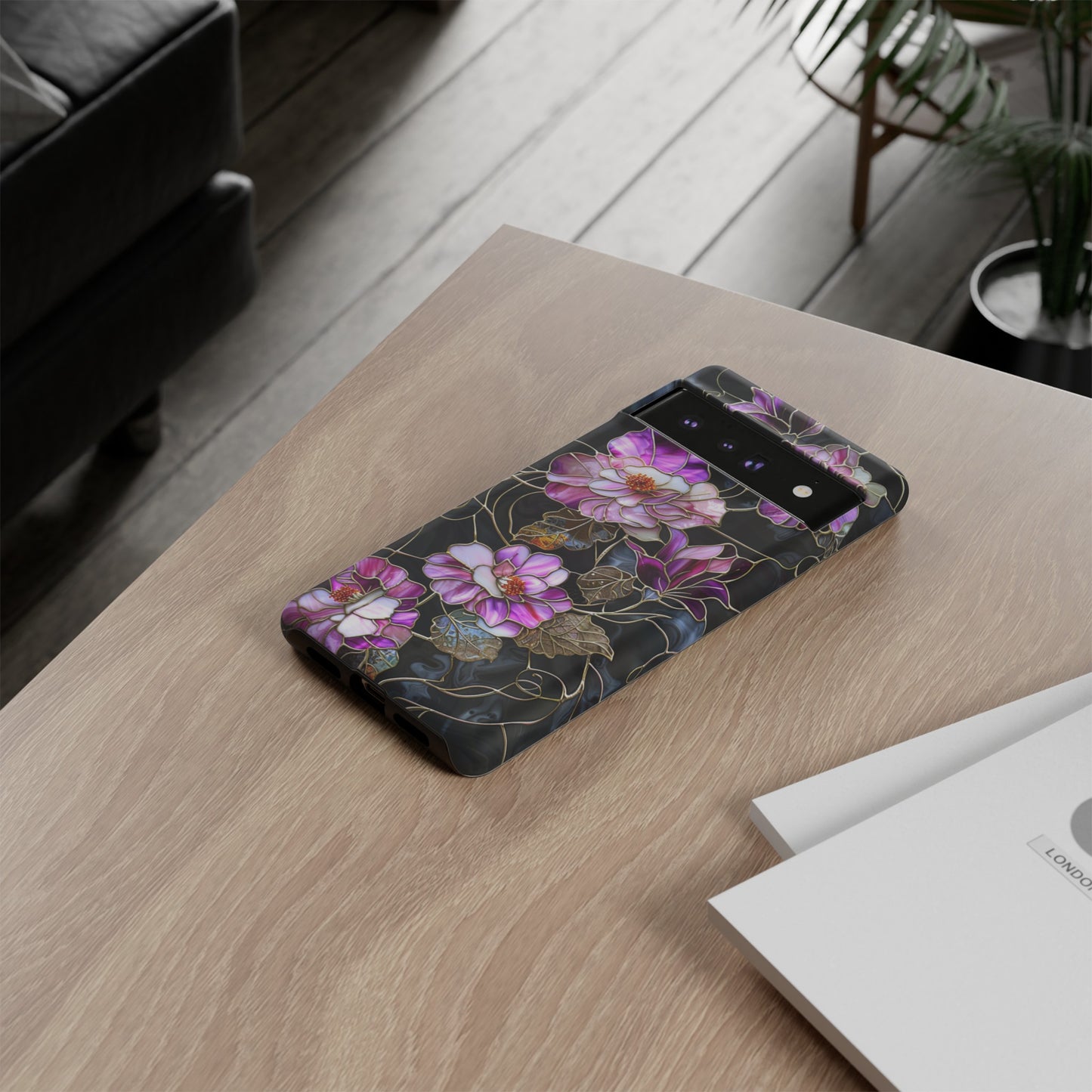 Magenta Color Floral Stained Glass Phone Case