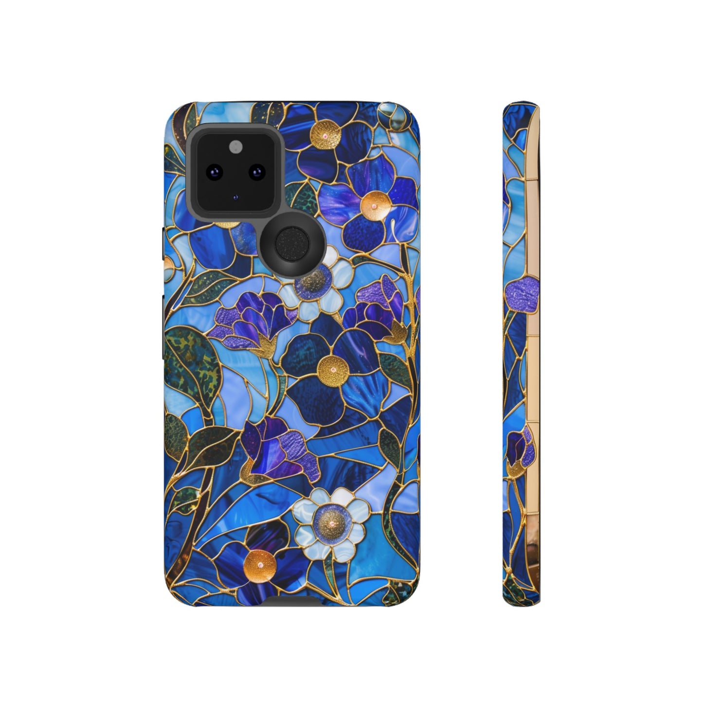 Blue Floral Stained Glass Gold Inlay Wild Flowers Phone Case