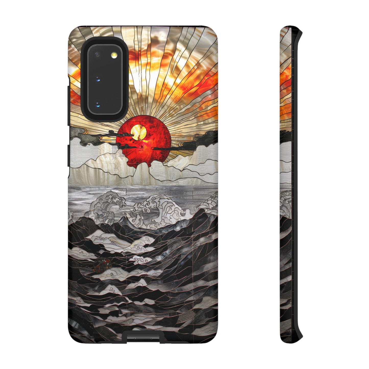 Japanese Rising Sun Phone Case Stained Glass Ocean Wave Phone Cover iPhone 15 Case