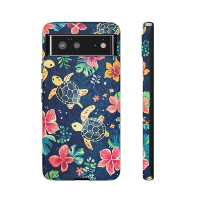 Undersea Floral Blue Sea Turtle Phone Case