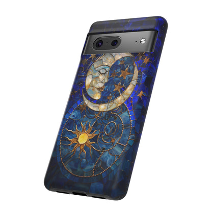 Celestial Stained Glass Moon and Stars Phone Case, Night Sky iPhone 15 Case