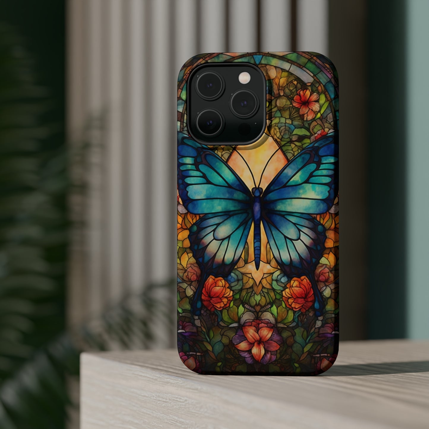 Butterfly Stained Glass MagSafe iPhone Case | Floral Aesthetic Art Retro Phone Tough Case iPhone 14 Plus 13 12 7 8 SE Hippie Boho Style