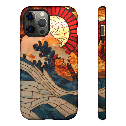 Japanese Rising Sun Phone Case Stained Glass Ocean Wave