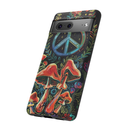 Embroidery Style Magic Mushrooms and Peace Sign Phone Case