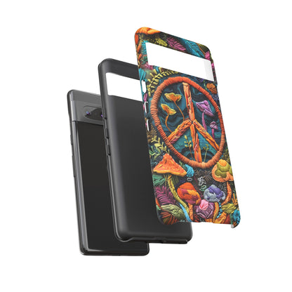 Embroidery Style Magic Mushrooms and Peace Sign Phone Case