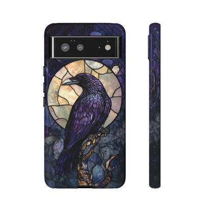 Halloween Phone Case Purple Raven Stained Glass Style Spooky Moon Phone Cover