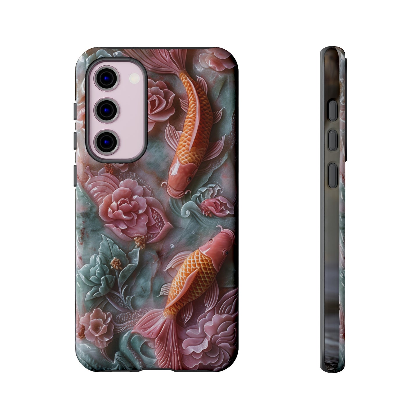 Pink Marble Fish Asian Jade Carving Koi Art Phone Case