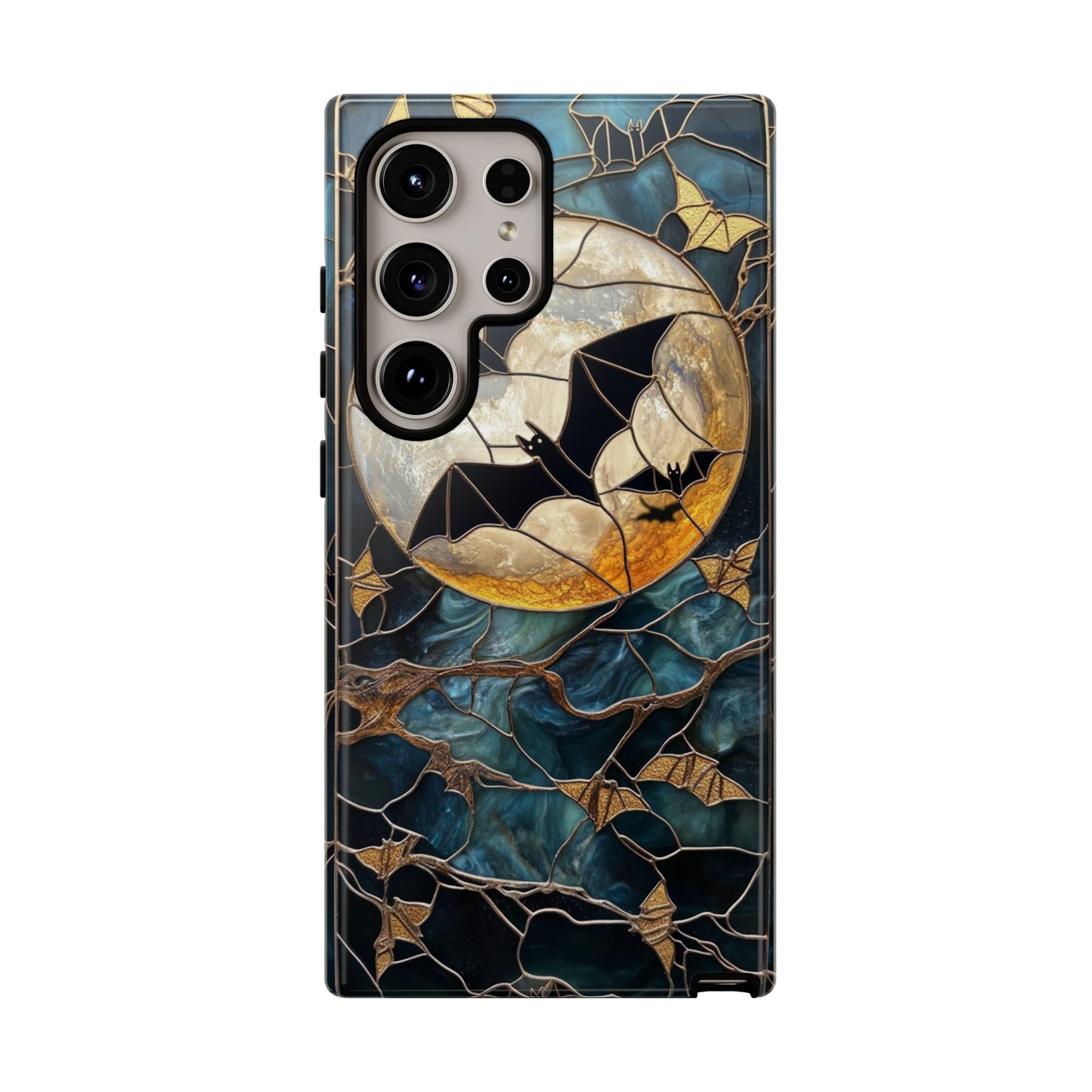 Halloween Phone Case Bats Stained Glass Style Spooky Moon Phone Cover