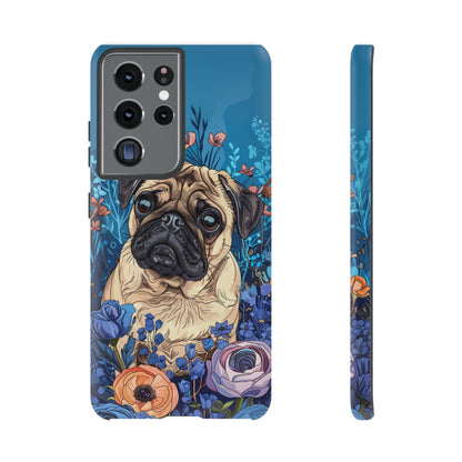 Cute Pug Dog Blue Floral Design Phone Case