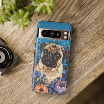 Cute Pug Dog Blue Floral Design Phone Case