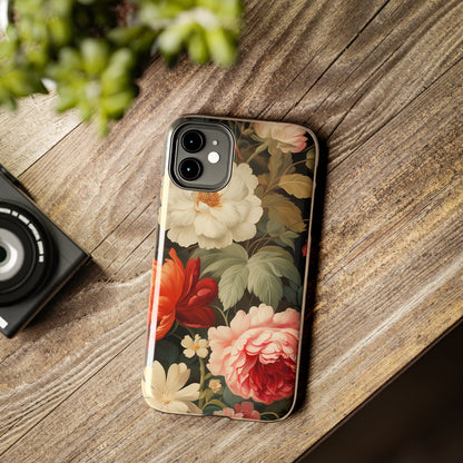 Vintage Floral Aesthetic Phone Tough Case | Antique Elegance for iPhone 11, 12, 13, 14