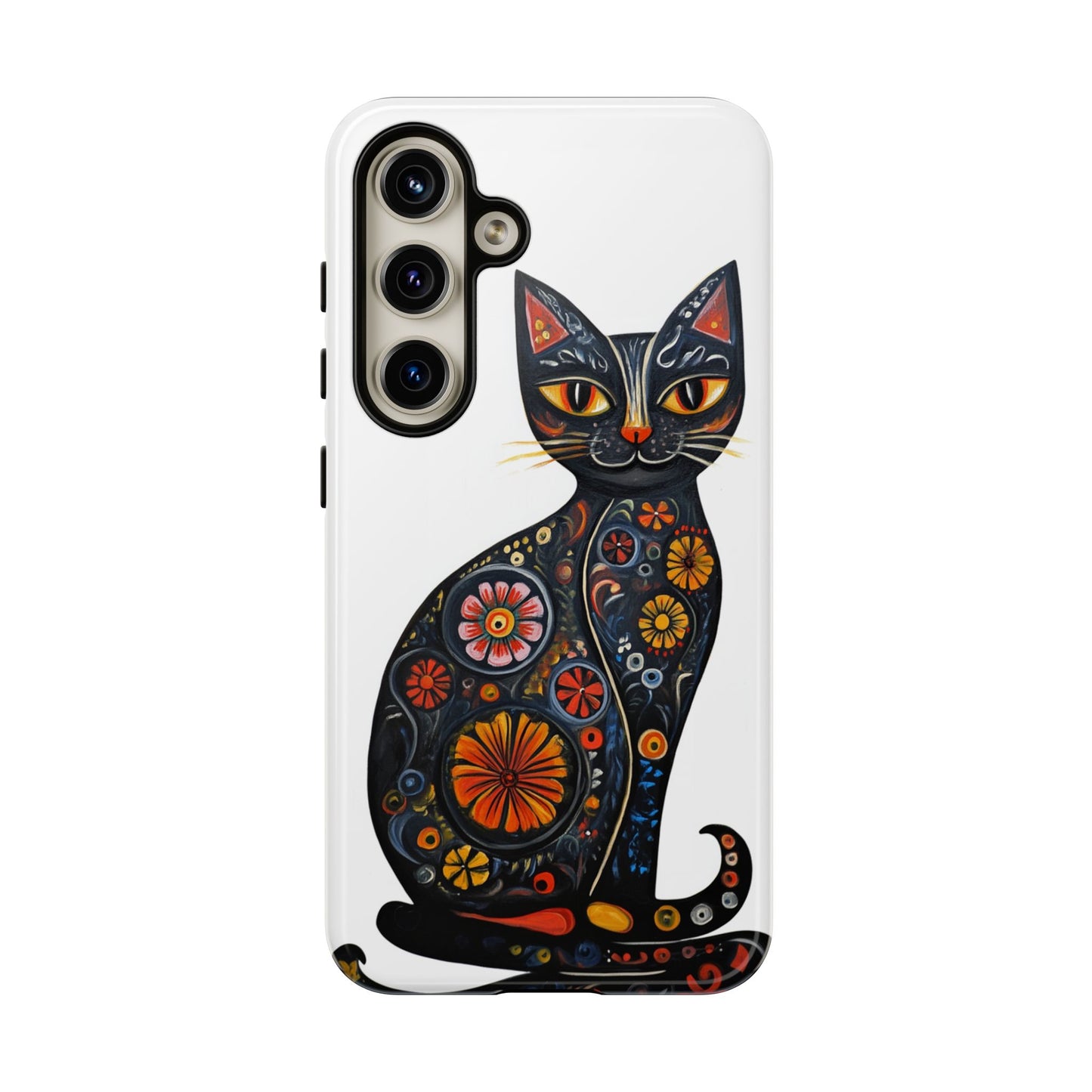 Black cat folk art phone case for iPhone 15