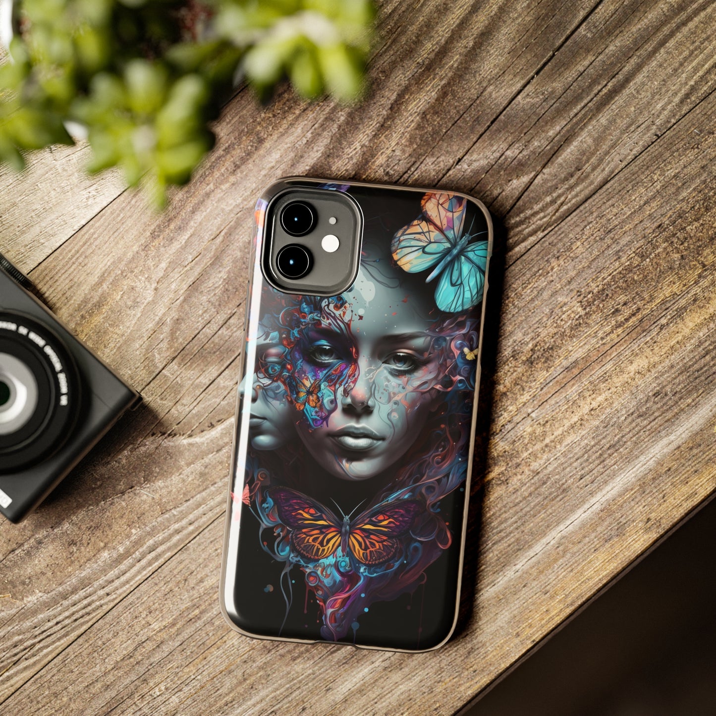 Synthwave Butterfly Girl Trippy Fantasy Art iPhone Case | Embrace the Futuristic Vibe with Whimsical Artistry