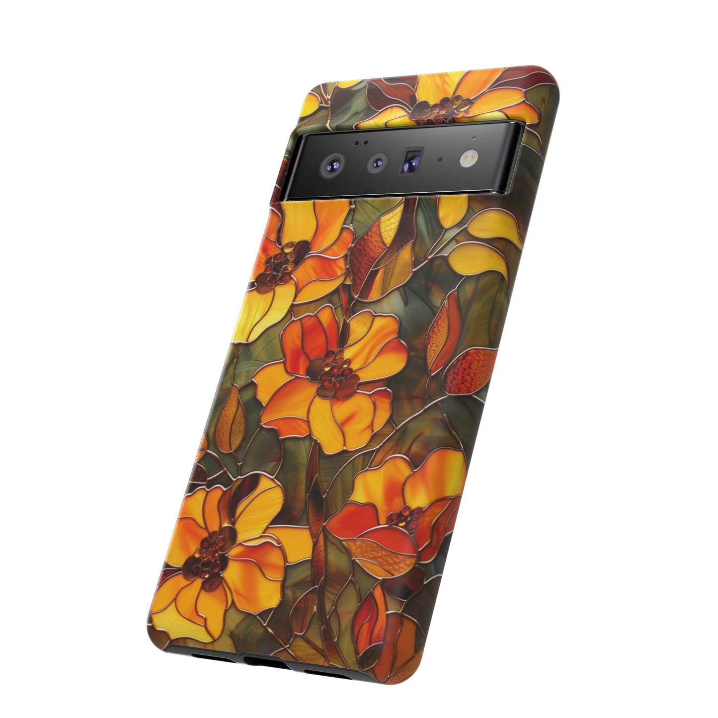 Orange Floral Phone Case Stained Glass Style