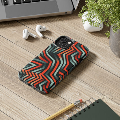 Abstract Wave Pattern Black, Blue, and Orange Psychedelic Tough iPhone Case | Embrace Vibrant Style and Reliable Protection