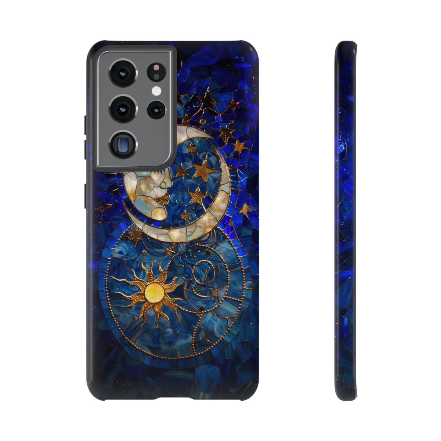 Celestial Stained Glass Moon and Stars Phone Case, Night Sky iPhone 15 Case