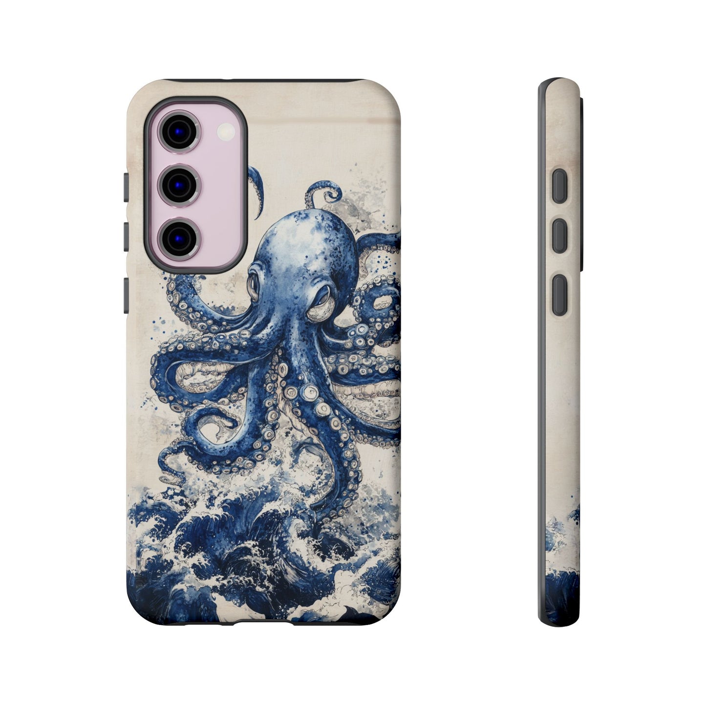 Vintage Japanese Art Style Blue Octopus and Waves Phone Cover