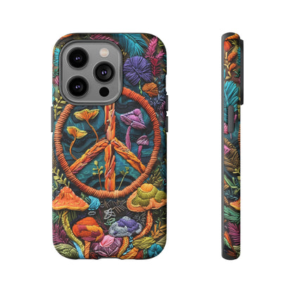 Embroidery Style Magic Mushrooms and Peace Sign Phone Case