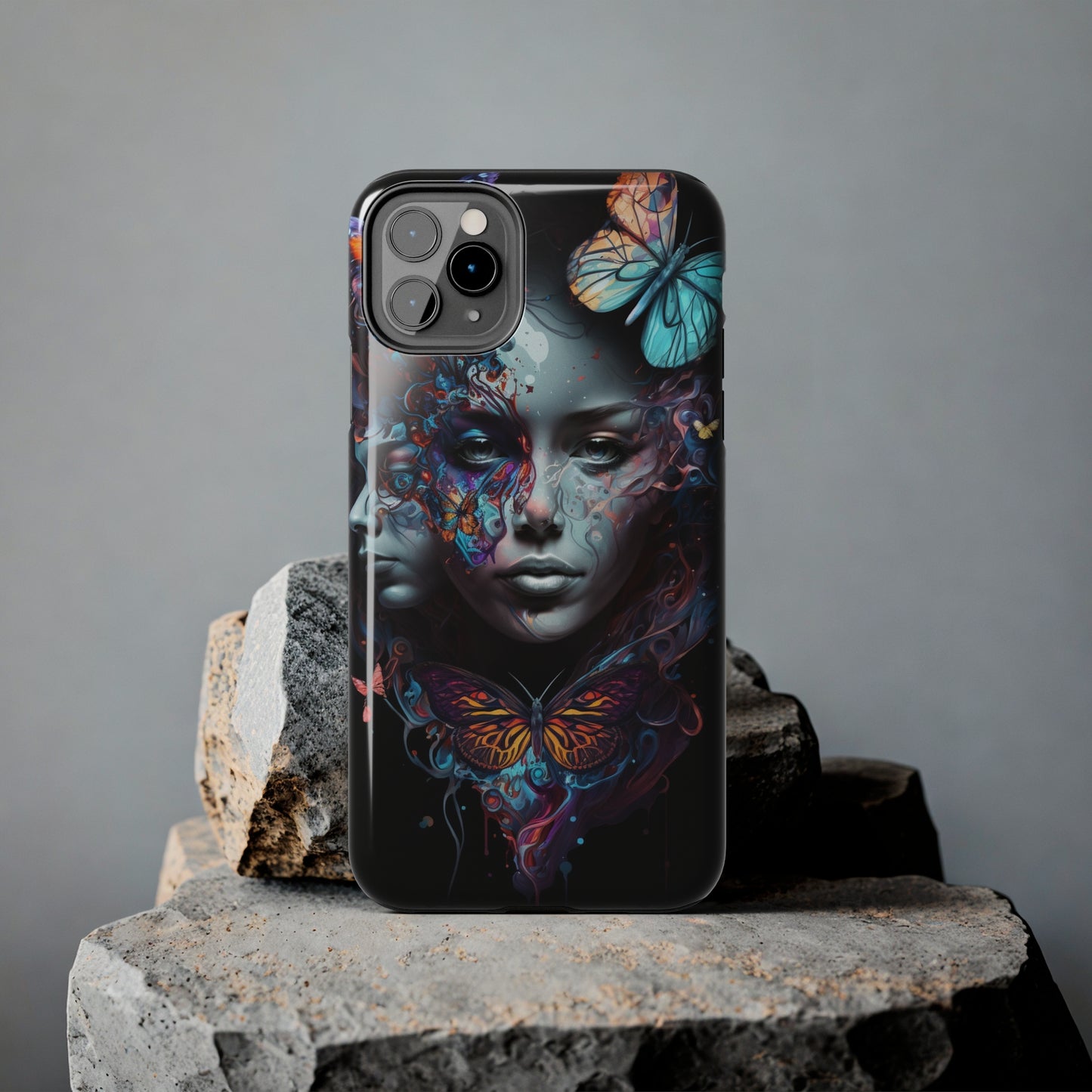 Synthwave Butterfly Girl Trippy Fantasy Art iPhone Case | Embrace the Futuristic Vibe with Whimsical Artistry