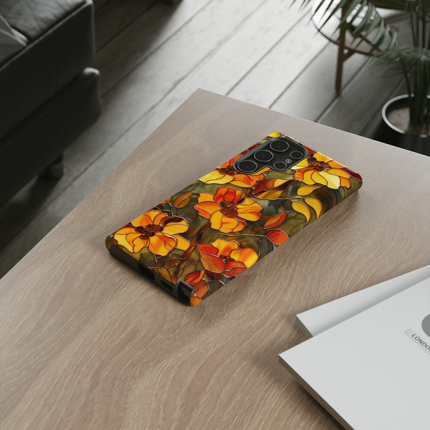 Orange Floral Phone Case Stained Glass Style